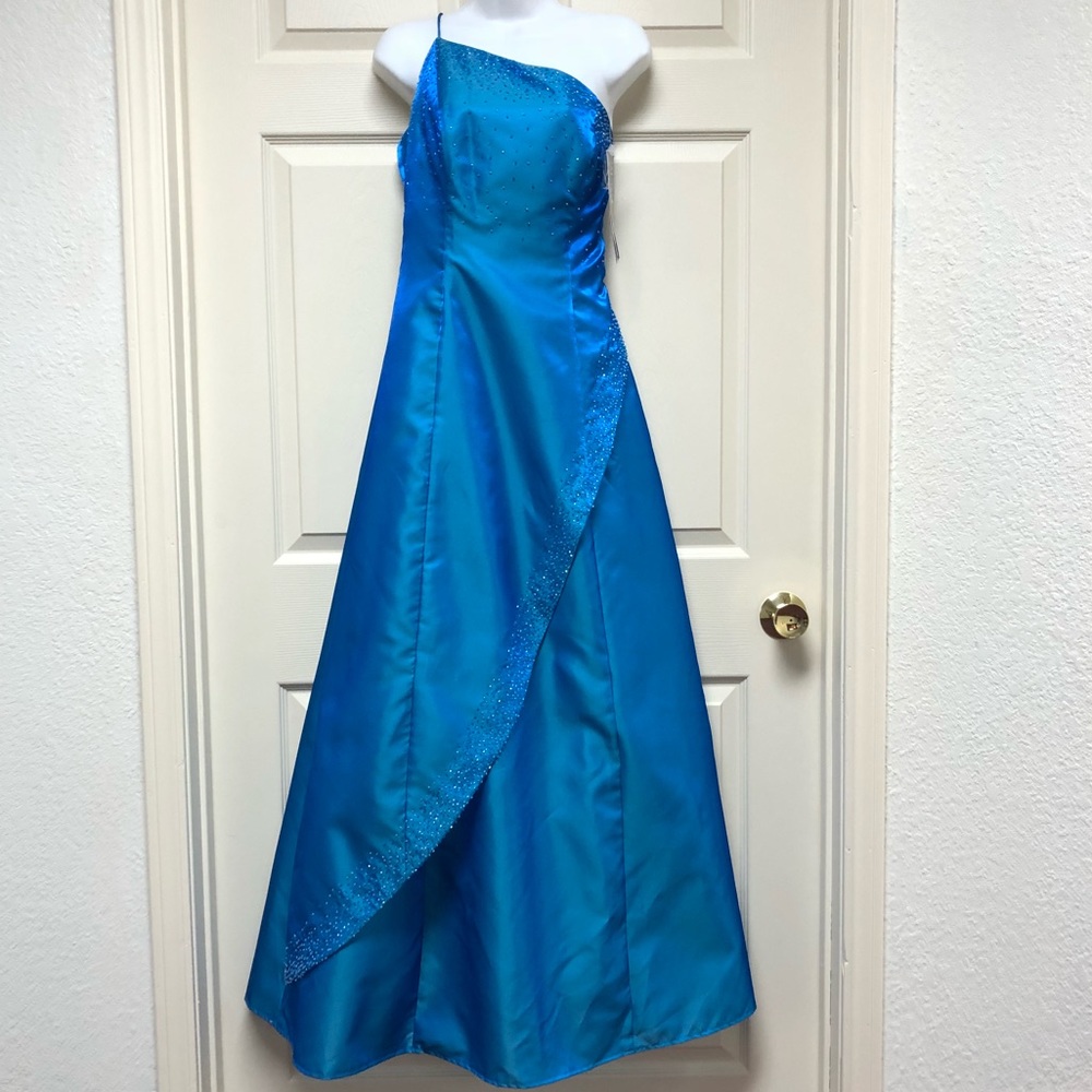 Formal Dress - Full length blue beaded
